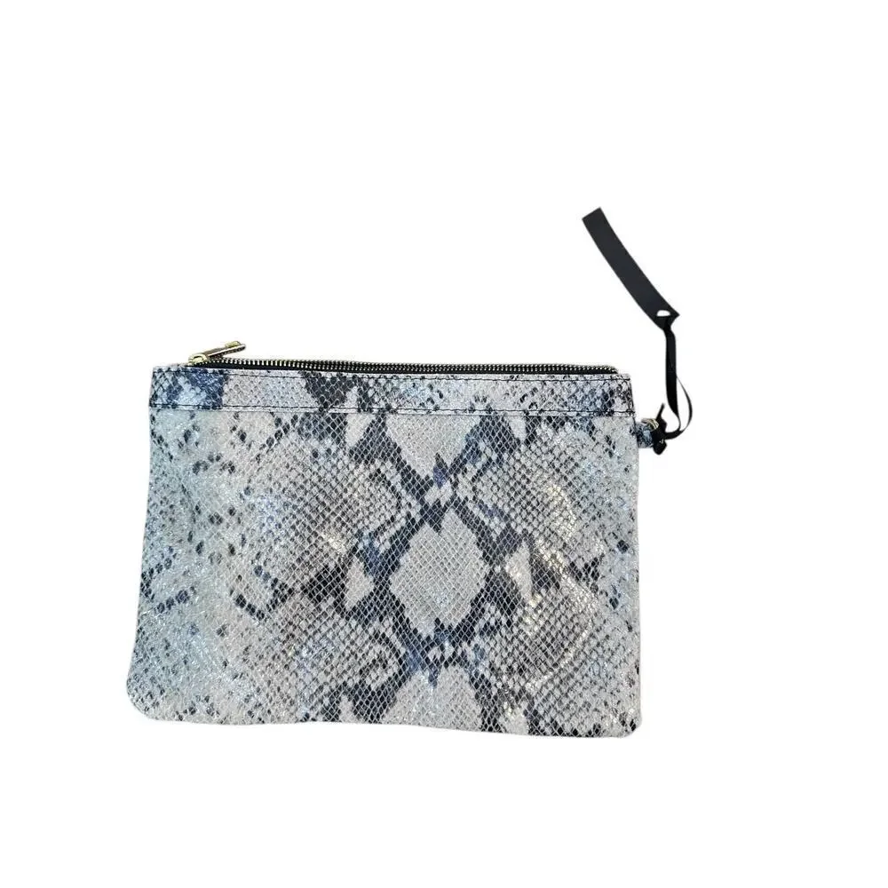 Laura di Maggio Women's Gray Black Snake Print Genuine Leather Wristlet